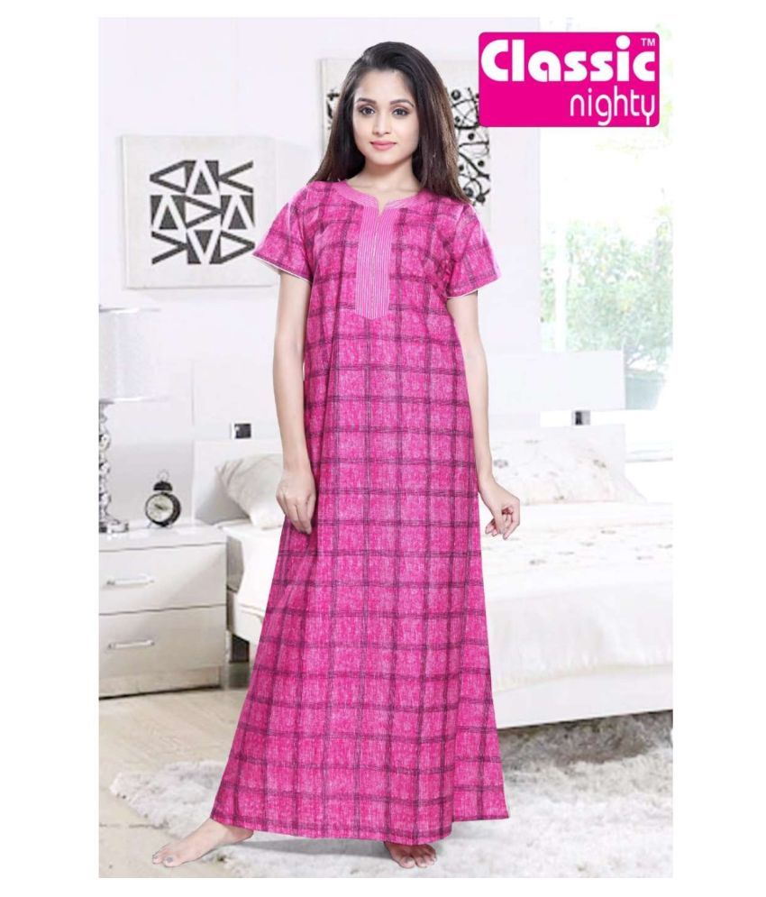 Buy CLASSIC nighty Cotton Nighty & Night Gowns Pink Online at Best
