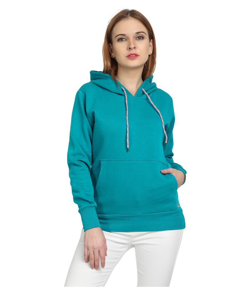 Buy PICOT Cotton - Fleece Turquoise Hooded Sweatshirt Online at Best ...