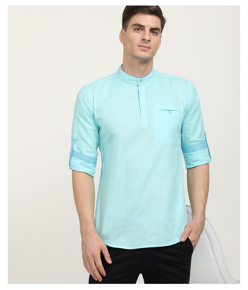 V2 Sky Blue Linen Kurta - Buy V2 Sky Blue Linen Kurta Online at Low