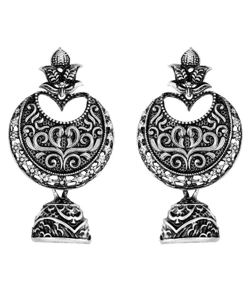     			Asmitta Antique Silver-Toned Crescent Dome Shape Dangle Earring for Women and Girls