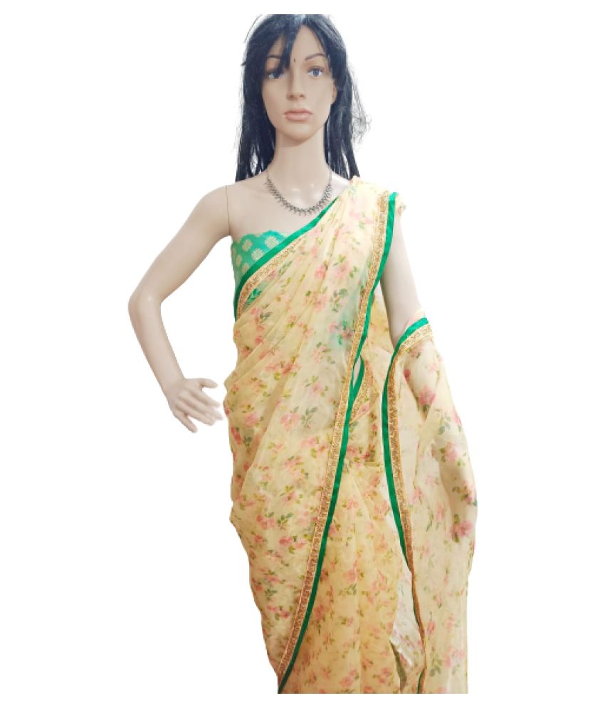 Designer Merge Yellow Organza Saree Buy Designer Merge Yellow Organza