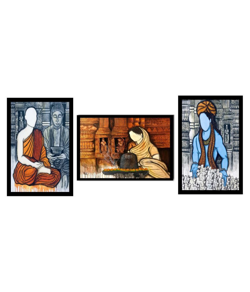 Blue Nexus Spiritual Portraits set of 3 Paper Wall Poster With Frame