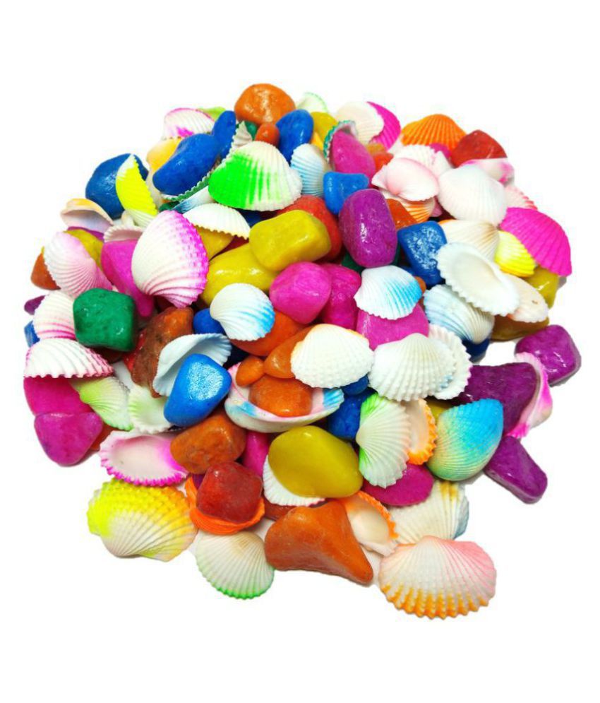     			DS Multi-color Pebbles/gravels/stone with seashells for garden, Aquarium, table, vase, fountain, 400gm