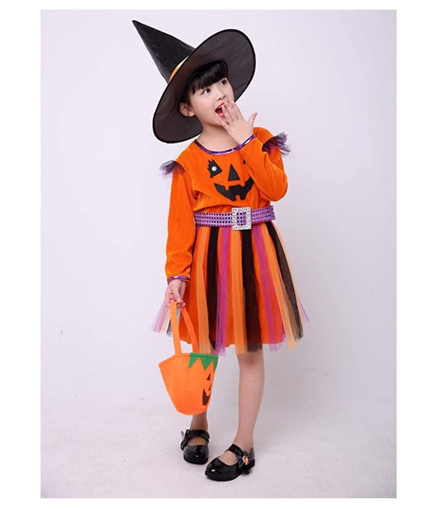     			Kaku Fancy Dresses Halloween Pumpkin Costume for Girls - Orange, 7-8 Years