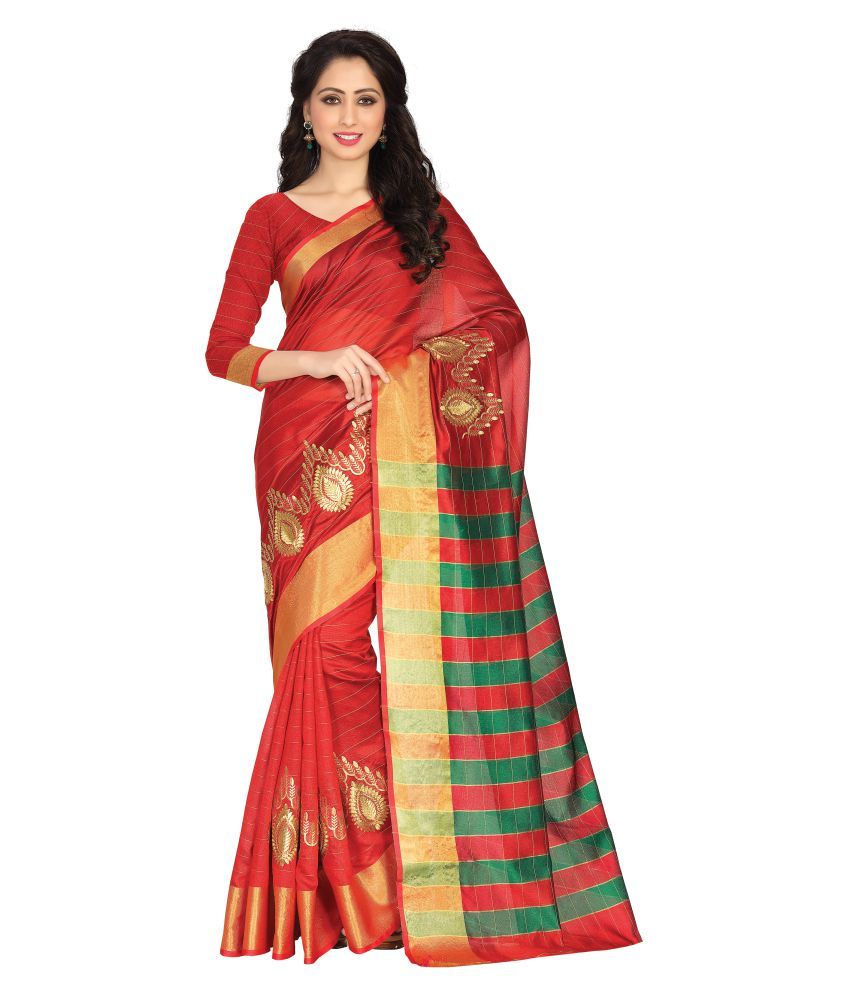 white and red cotton saree online