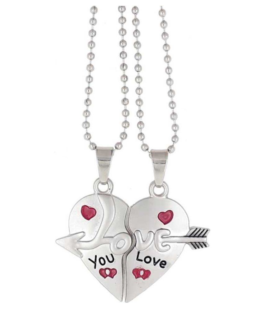 Couple Special Silver plated Dual Love Heart Pendant Chain for Girls & Boys Rhodium Stainless
