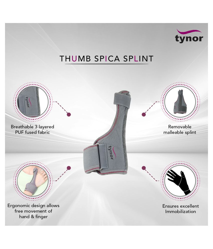 Tynor Thumb Spica Splint, Grey, Universal Size, 1 Unit