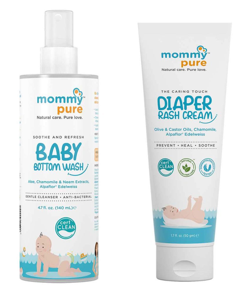 MommyPure Soothe & Refresh Baby Bottom Wash 140ml & MommyPure The Caring Touch Diaper Rash Cream 50gm Combo