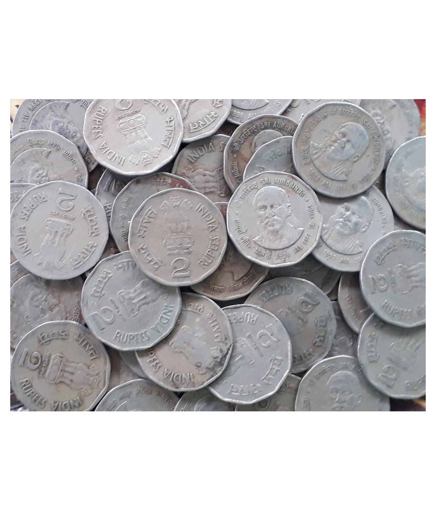     			50 Pieces LOT - 2 Rs (Sri Aurobindo)  Circulating commemorative : Sri Aurobindo Copper-nickel • 5.64 g • ⌀ 25.9 mm * CIRCULATED Condition * - India
