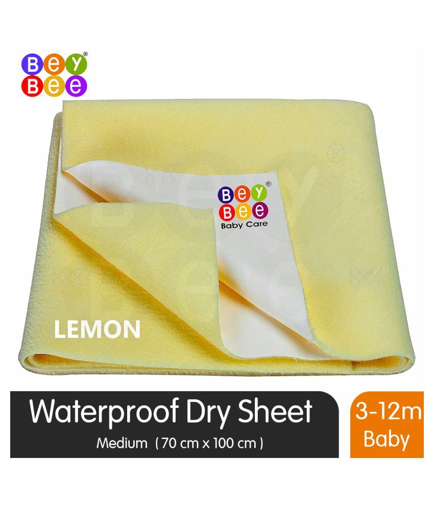     			beybee Waterproof Bed Protector Baby Dry Sheet, Medium, Yellow