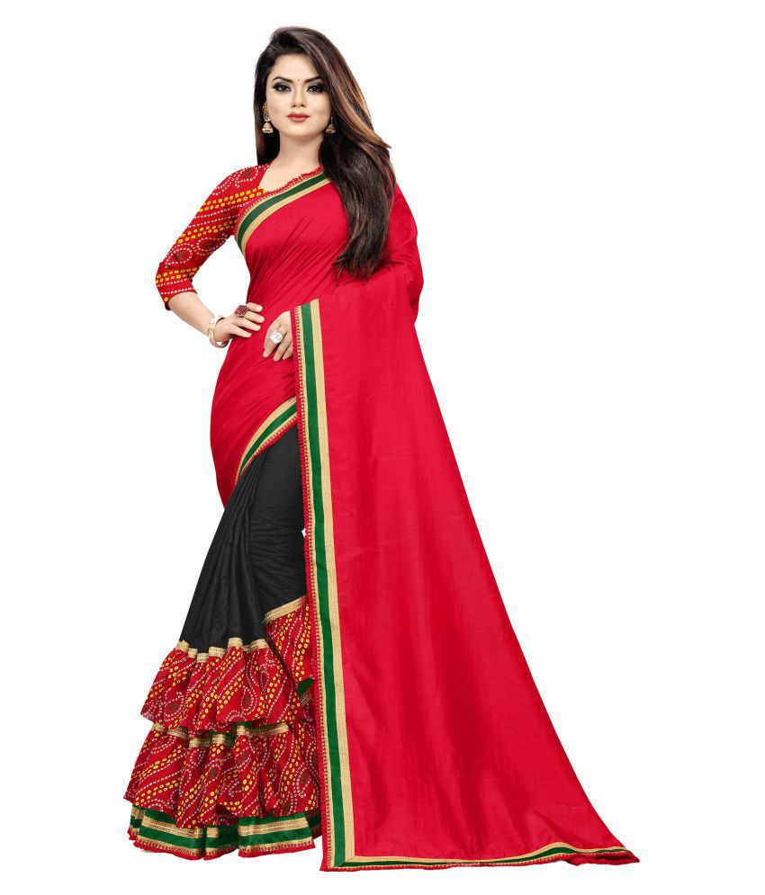     			Anjaneya Sarees Red,Black Vichitra Silk Saree