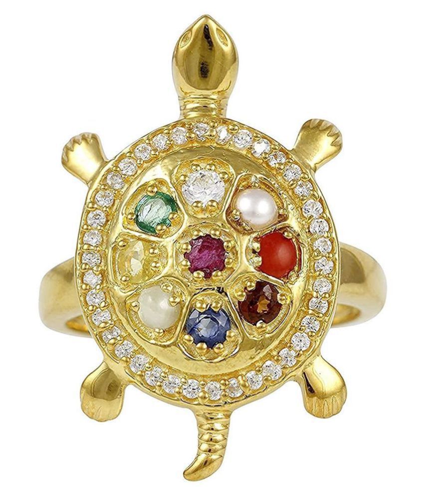 Newly Designed Tortoise Navratna Ring Gold Plated,925 Sterling Silver RingBand for MenWomen,Ring For All Handmade Gift.