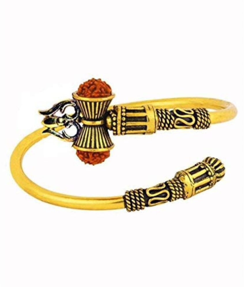     			PAYSTORE Rudraksha Trishul Damroo Designer Oxidized golden Bahubali Kada Kadas Bracelet