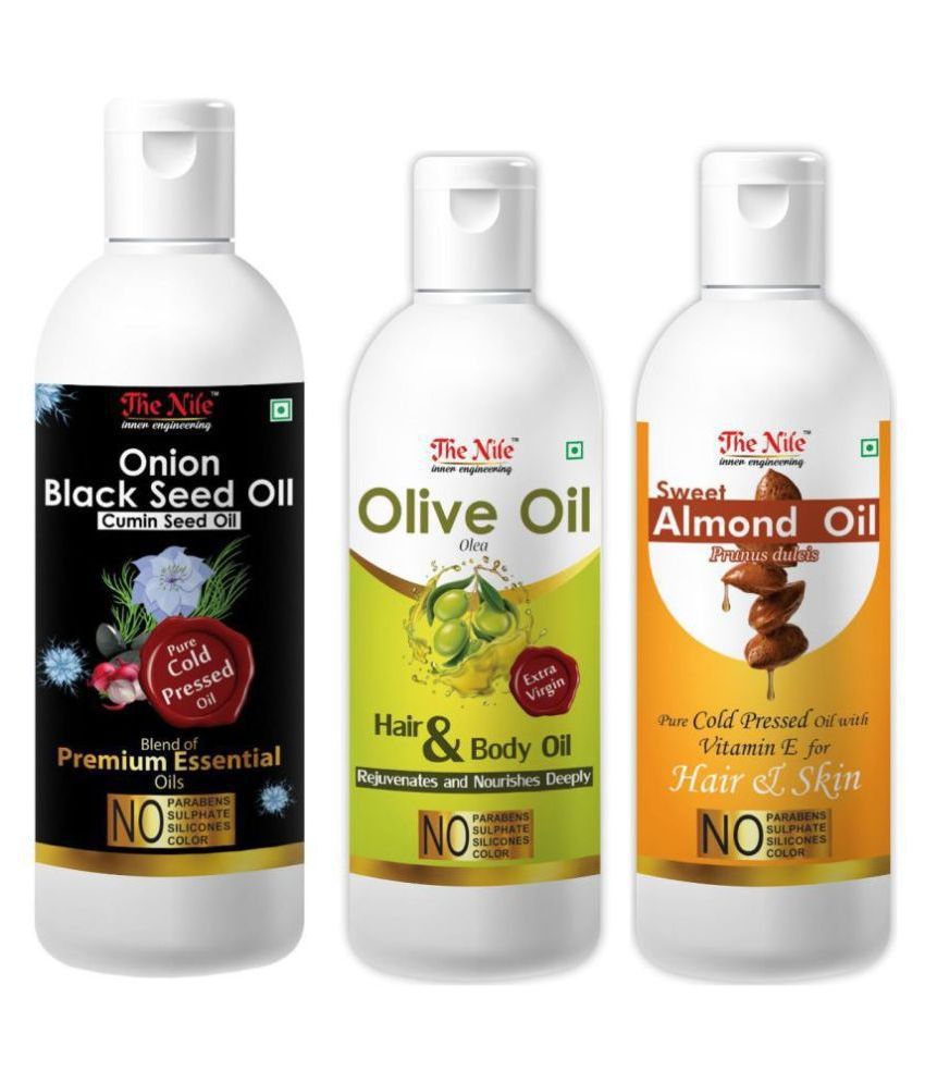    			The Nile Onion Blackseed 200 ML + Olive 100 ML + Almond Oil 100 Ml 350 mL Pack of 3