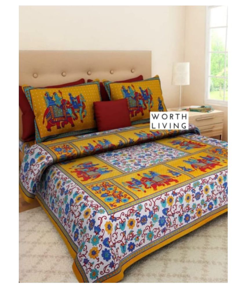 Kush Creations Cotton Double Bedsheet with 2 Pillow Covers ( 238 cm x