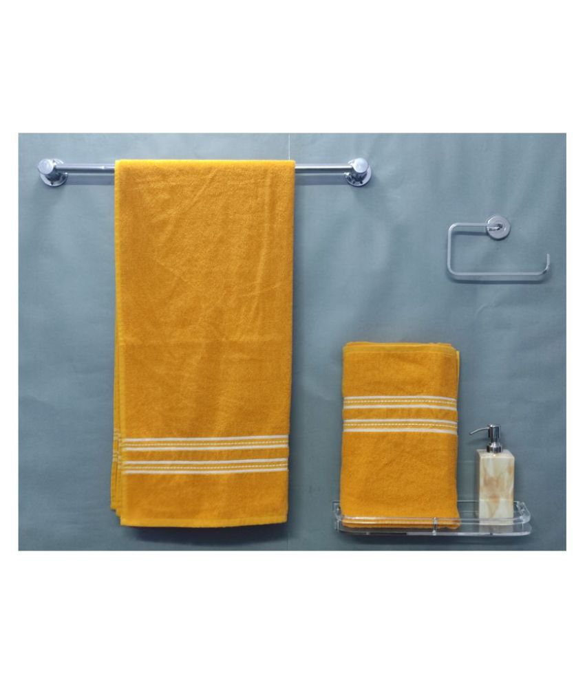     			Towel Cart Set of 2 Terry Bath Towel Yellow