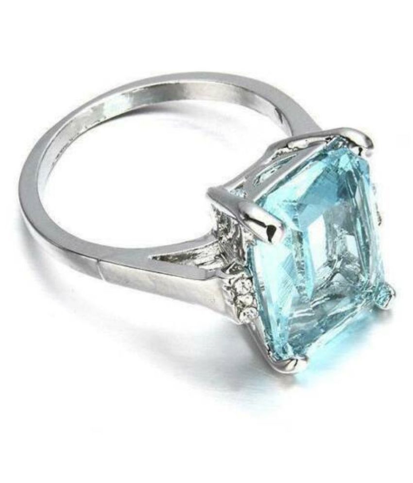Silver Square Aquamarine & Emerald Party Ring: Buy Silver Square ...