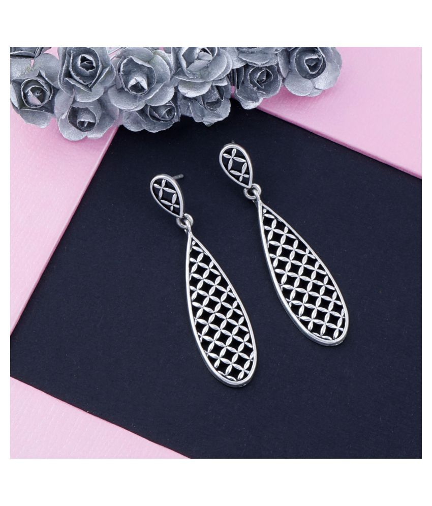     			Silver Shine Earring  Silver Jali Design Drop Earrring