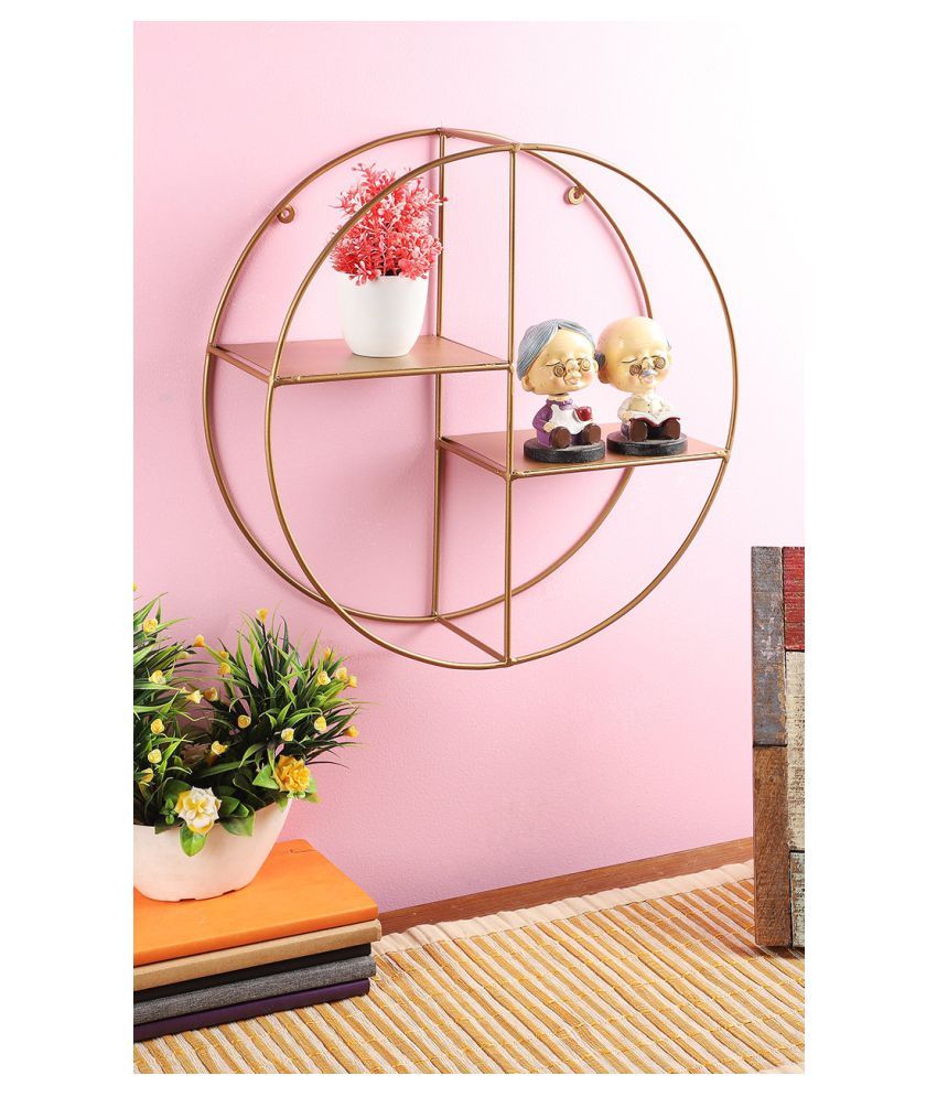 Home Sparkle Living Room Home Decor Round Floating Wall Mounted Partition Iron Wall Shelf Gold