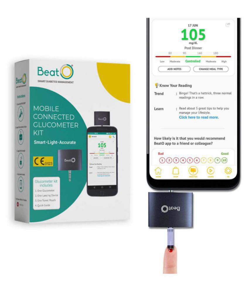 BeatO SMART Glucometer Kit with 20 Strips & 20 Lancets | CE Certified