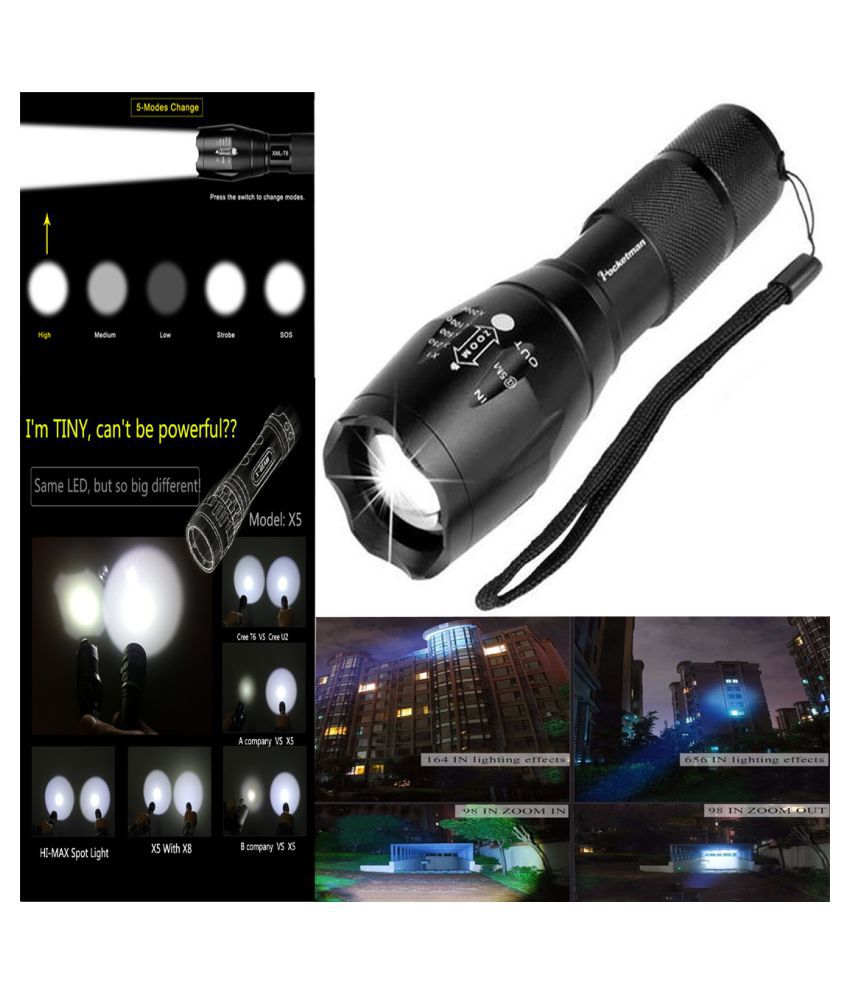     			BP 5 Modes Portable led Bright Waterproof Zoomable Long Range Focus Flash - 20W Rechargeable Flashlight Torch (Pack of 1)