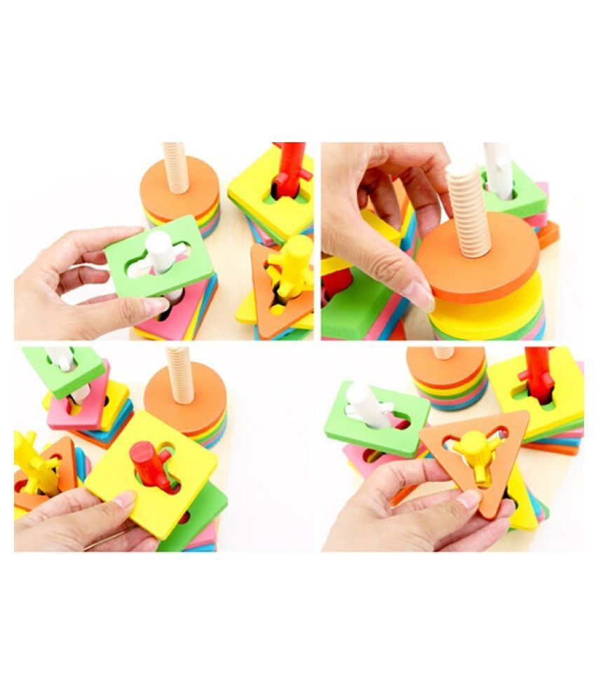 Wooden Geometric Shape Sorter Toy Matching Four Sets of Column Learning