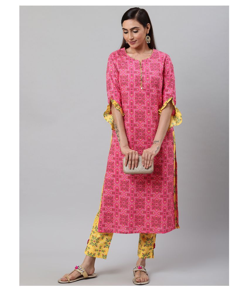     			Yash Gallery Rayon Kurti With Pants Women's Stitched Salwar Suit - Pink ( )