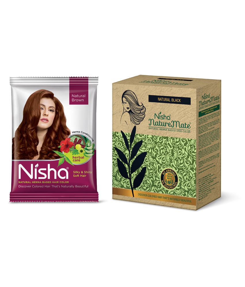     			Nisha Nature Mate 60gm Comes with Natural Permanent Hair Color Brown Henna Based each sachet 15 g