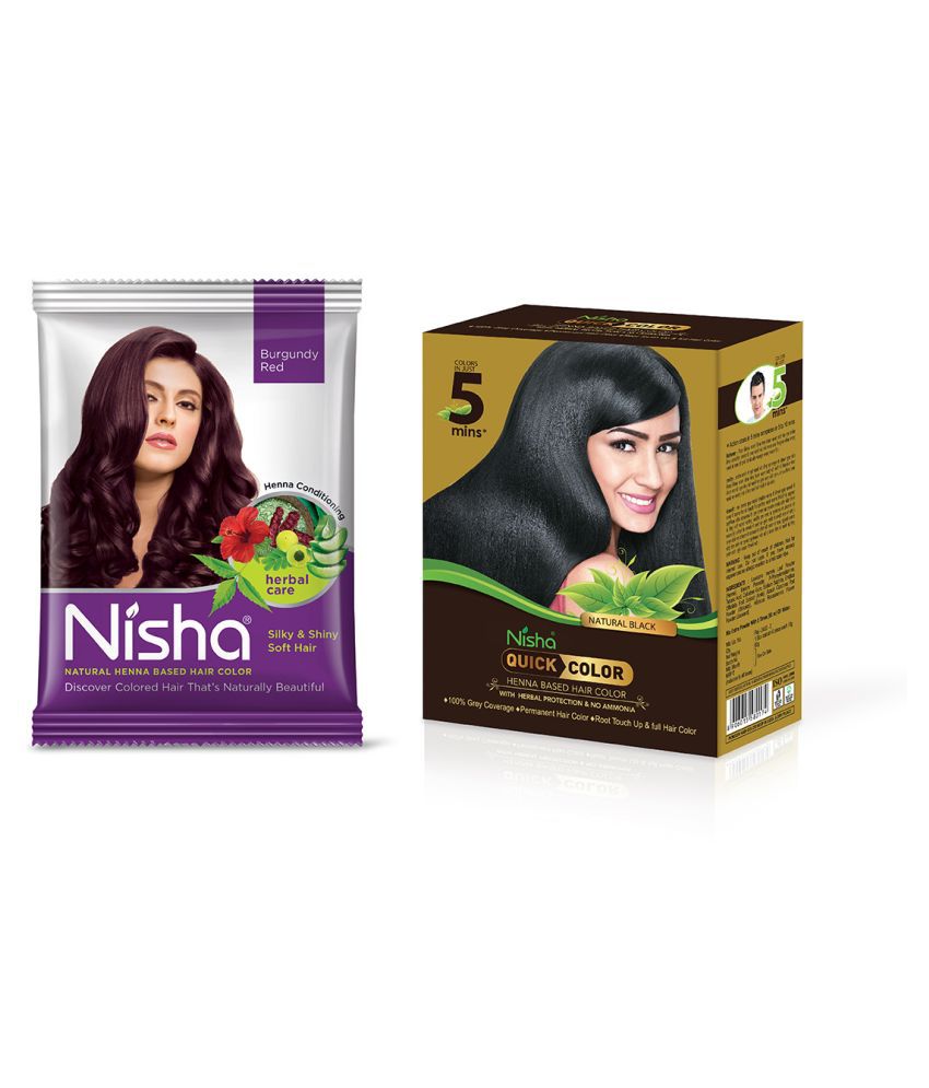 Nisha Quick 60gm Comes with Natural Based Permanent Hair Color Henna Powder  Burgundy each Pack 15 g: Buy Nisha Quick 60gm Comes with Natural Based  Permanent Hair Color Henna Powder Burgundy each