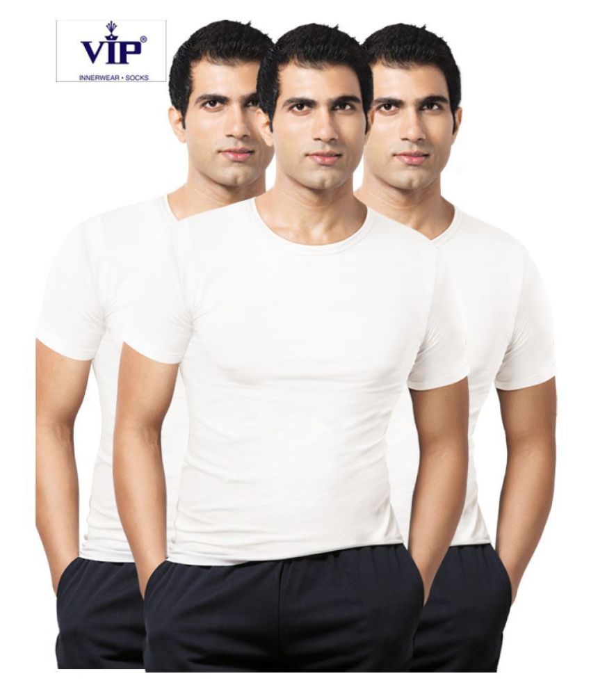     			VIP White Half Sleeve Vests Pack of 3