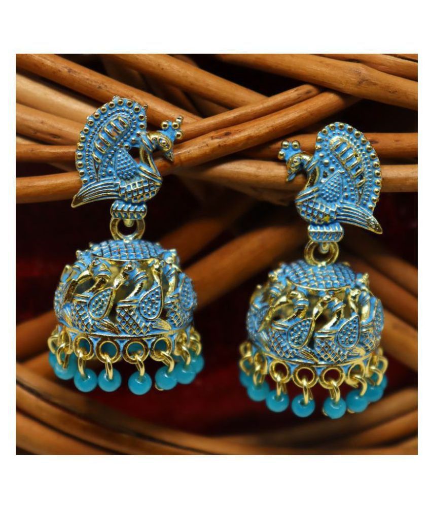     			Happy Stoning Peacock Inspired Gold Plated Red Beads Earrings