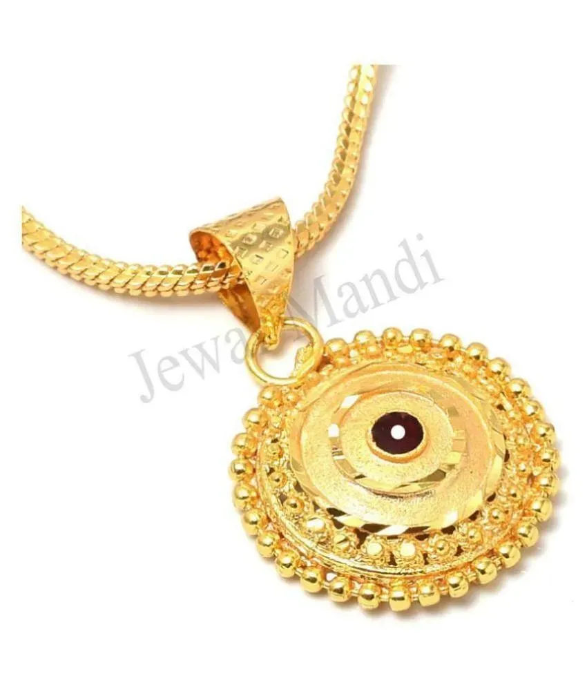 Jewar Mandi Pendant Meena Work Round Gol Locket Chain Gold
