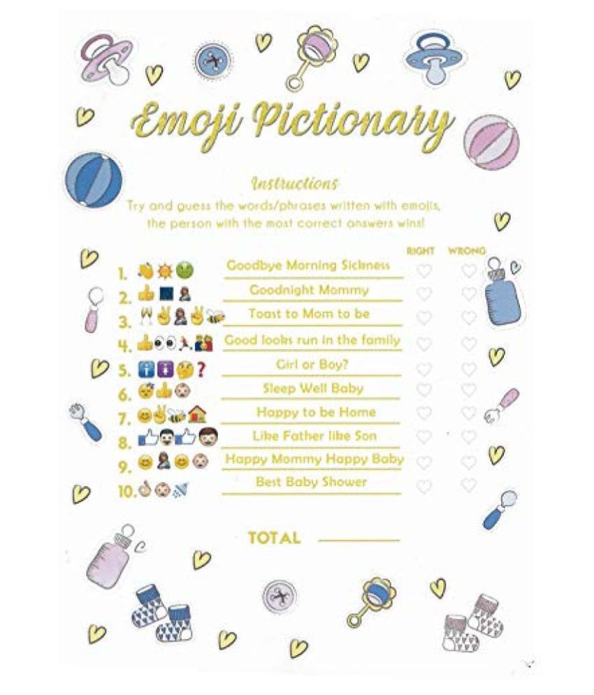 HIPPITY HOP® Emoji Pictionary Game, Set of 10 Cards, Baby Shower Game and Activity, Fun, Unique, and Easy to Play, Memories, Mom to be, Dad to be, Party Entertainment