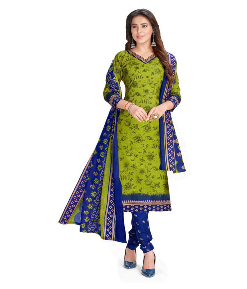 Drapes Green Cotton Unstitched Dress Material Buy Drapes Green Cotton