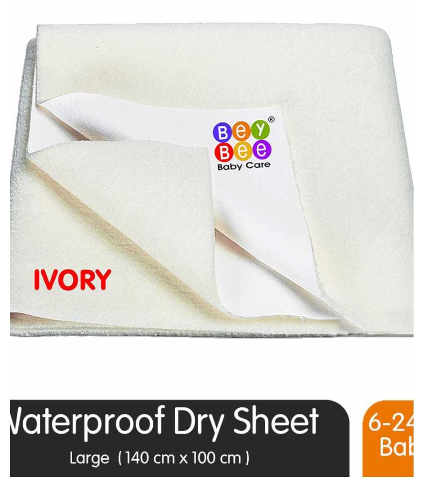 Bey Bee Quick Dry Baby Bed Protector Waterproof Sheet Large (Large (140 cm X 100cm), Ivory)