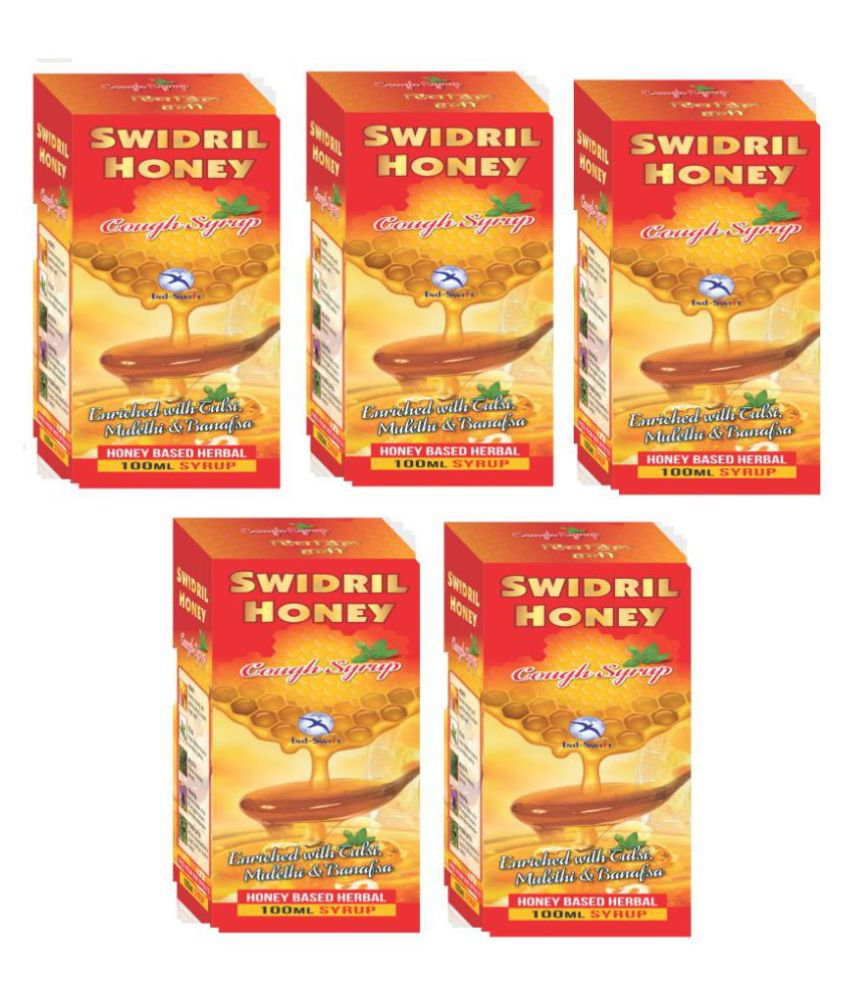 Ind-Swift Swidril Honey, Tulsi Based Cough Syrup Liquid 100 ml Pack Of 5