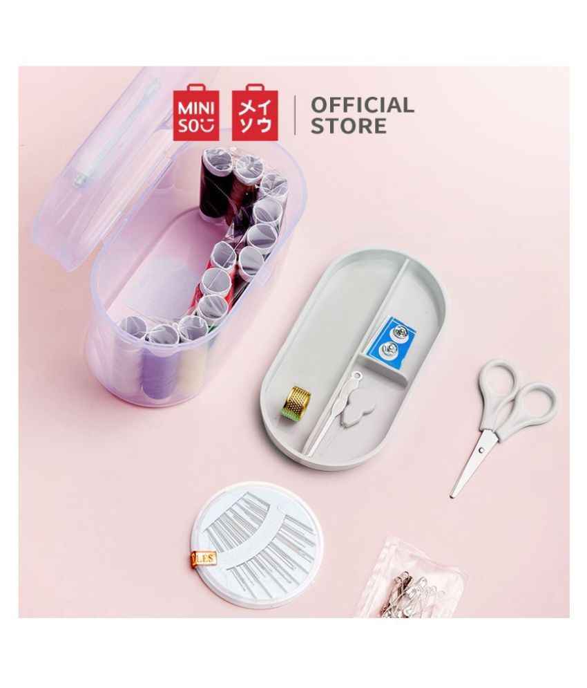 MINISO Double Layer Portable Travel Sewing Kits Box with Color Needle