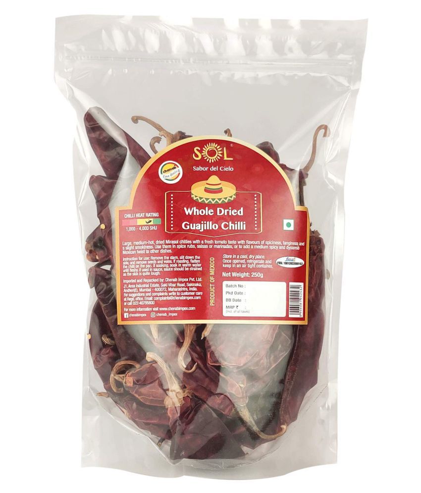 SOL Whole Dried Guajillo Chillies With Stem (250) 250 gm