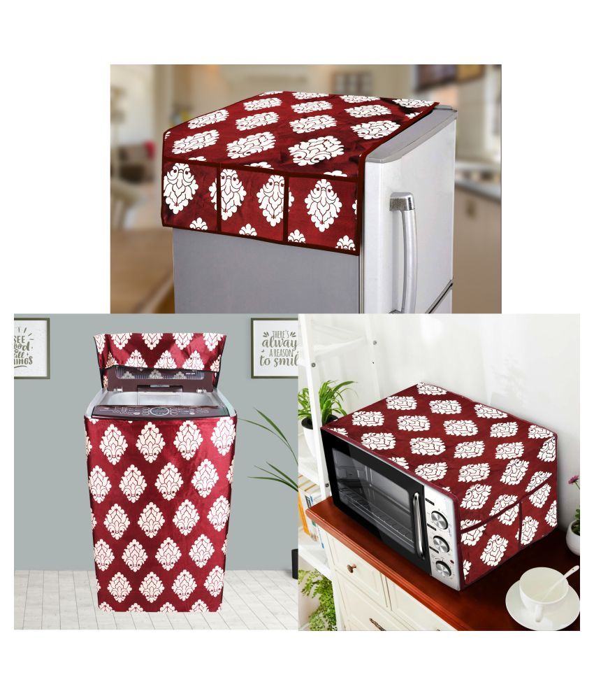     			E-Retailer Set of 3 Polyester Maroon Fridge Top Cover