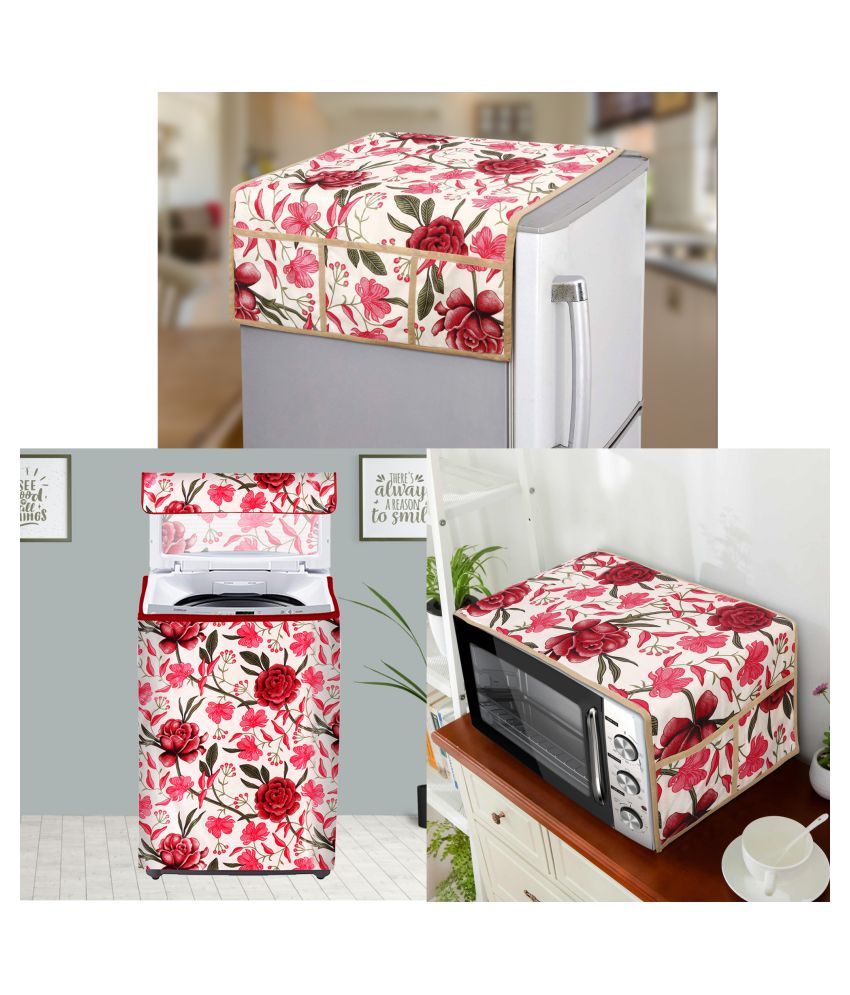     			E-Retailer Set of 3 Polyester Red Fridge Top Cover