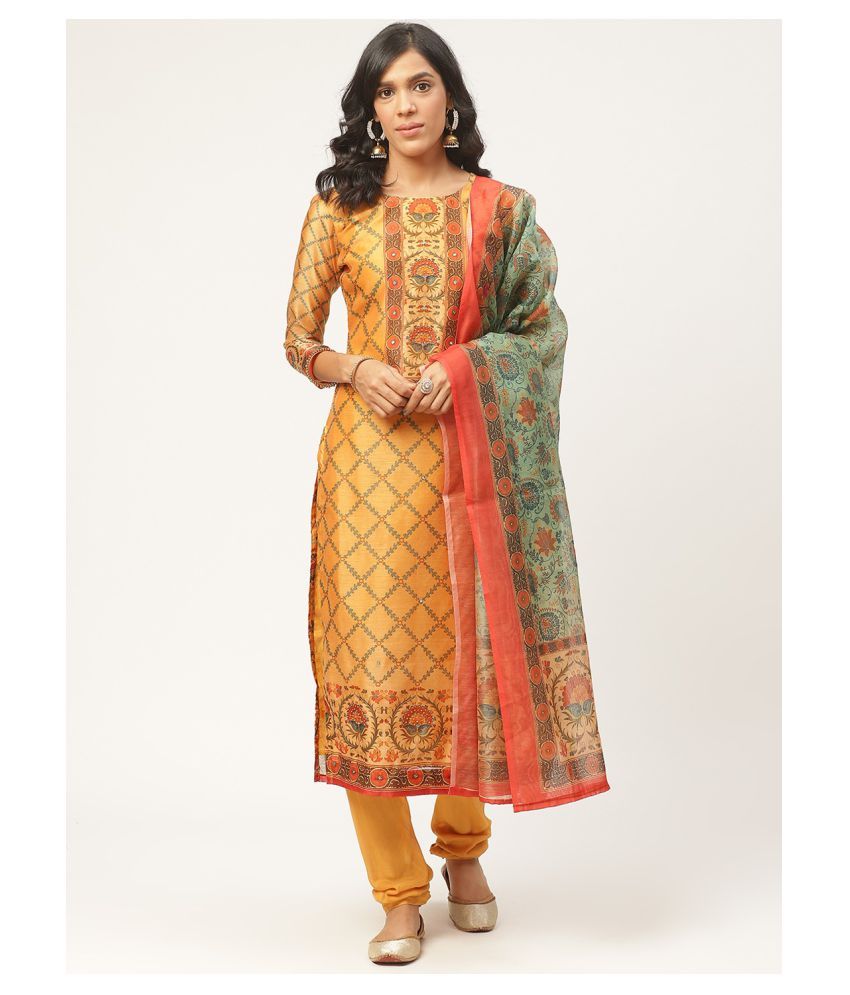     			Aarrah Yellow Chanderi Unstitched Dress Material