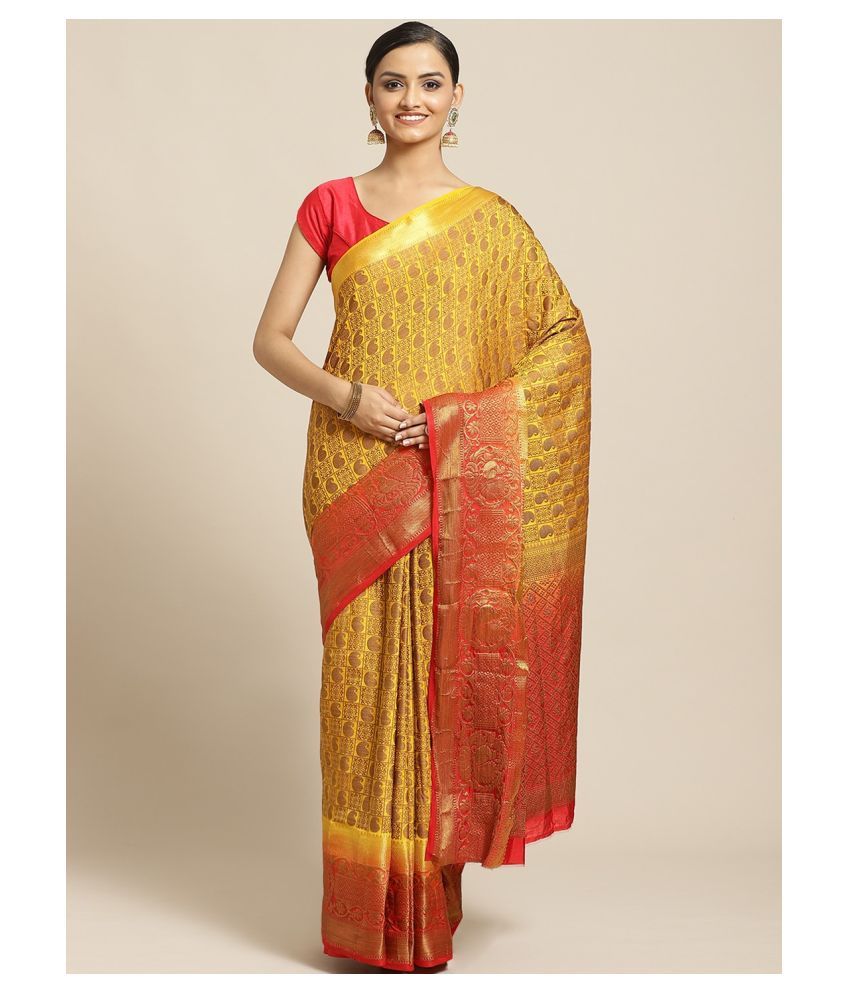     			Aarrah Yellow Silk Blends Saree