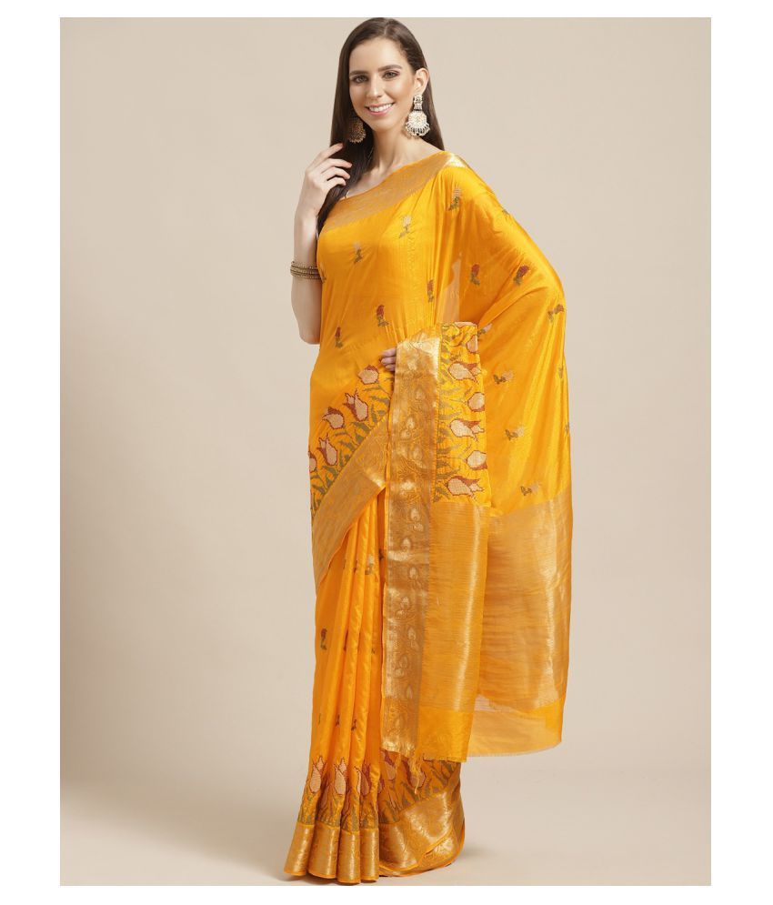     			Aarrah Yellow Silk Blends Saree