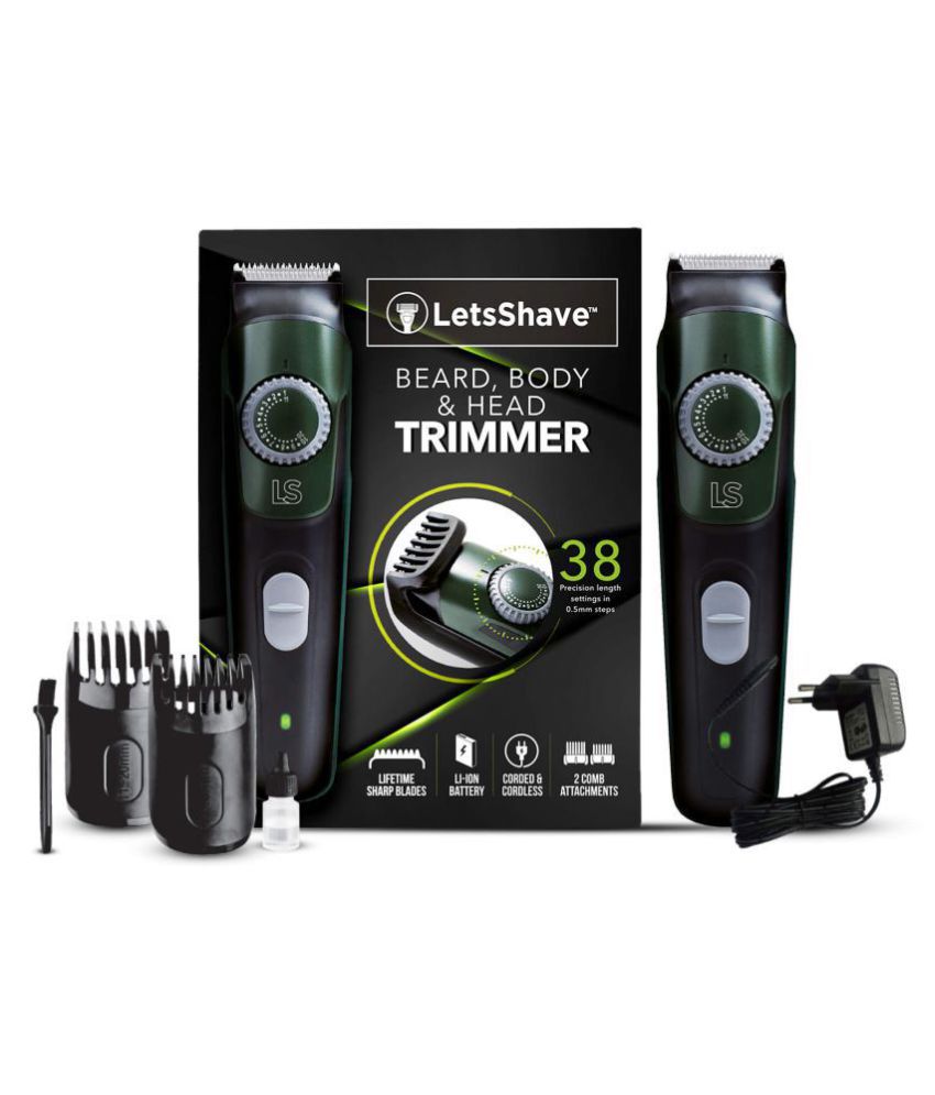 LetsShave Beard, Body & Head Trimmer with Lithium-ion Battery, Corded-Cordless, 38 length settings, Fast charging, 90-min run time