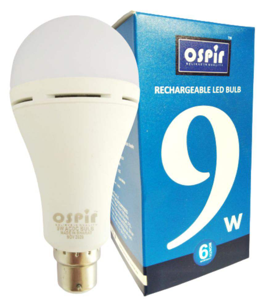 OSPIR 9 Watt Rechargeable LED Inverter Bulb 9W Emergency Light OSPIR-112020 White - Pack of 1