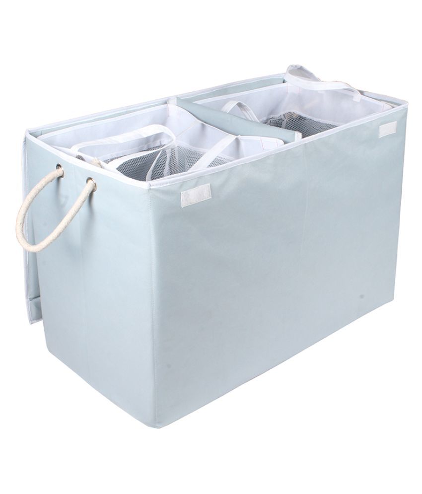     			PrettyKrafts  2-Tier Foldable Laundry Basket / Organizer with Magnetic Lid and Removable Bags_Black