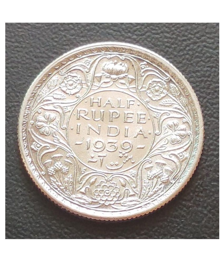     			1939 HALF RUPEE HIGH GRADE KING GEROGE VI  1/2 RUPEE SILVER GENUINE COIN FOR REAL COLLECTORS