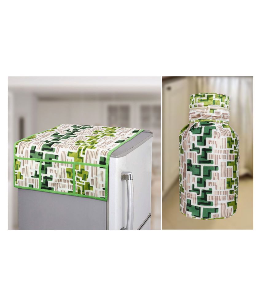     			E-Retailer Set of 2 Polyester Green Fridge Top Cover