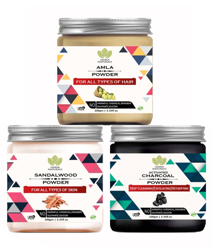 Haria Naturals 100 Pure Amla Powder & Sandalwood Powder & Charcoal Powder Face Pack 300 gm Pack