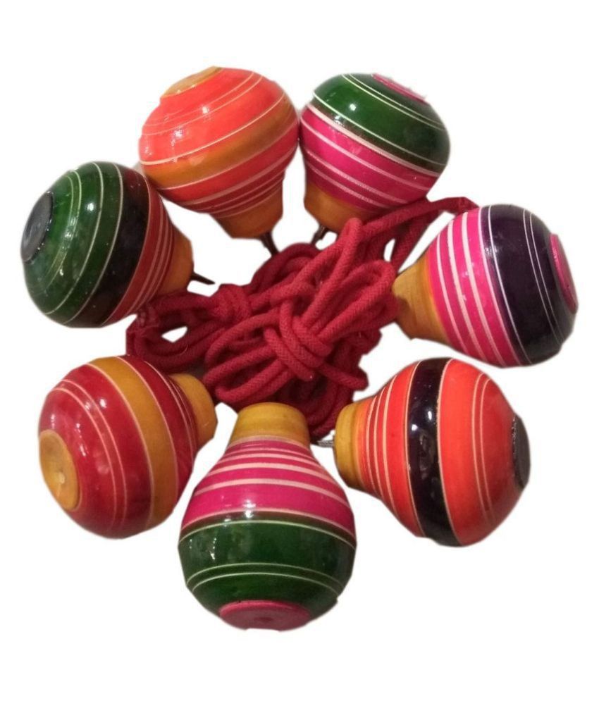 Traditional Classic Hand Crafted Spinning Top Toys With Threads Multicolor 